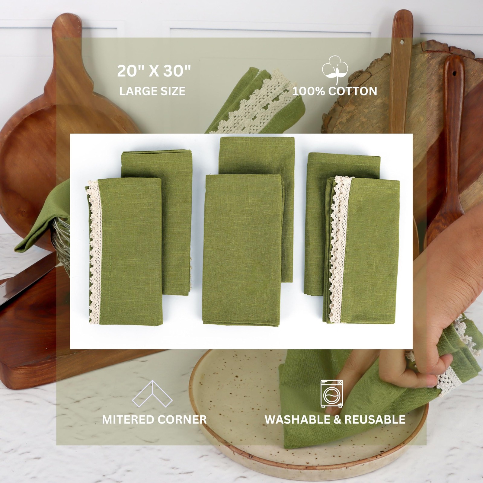 6 PCS 20×30 Inch Olive Green Cotton Kitchen Dish Towels Highly Absorbent