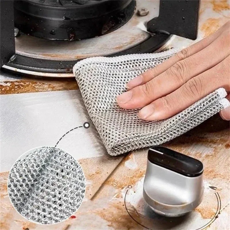 Mesh Wire Multi-Purpose Wash-Cloth Kitchen Deep Clean Towel Steel Pot Dish Rag