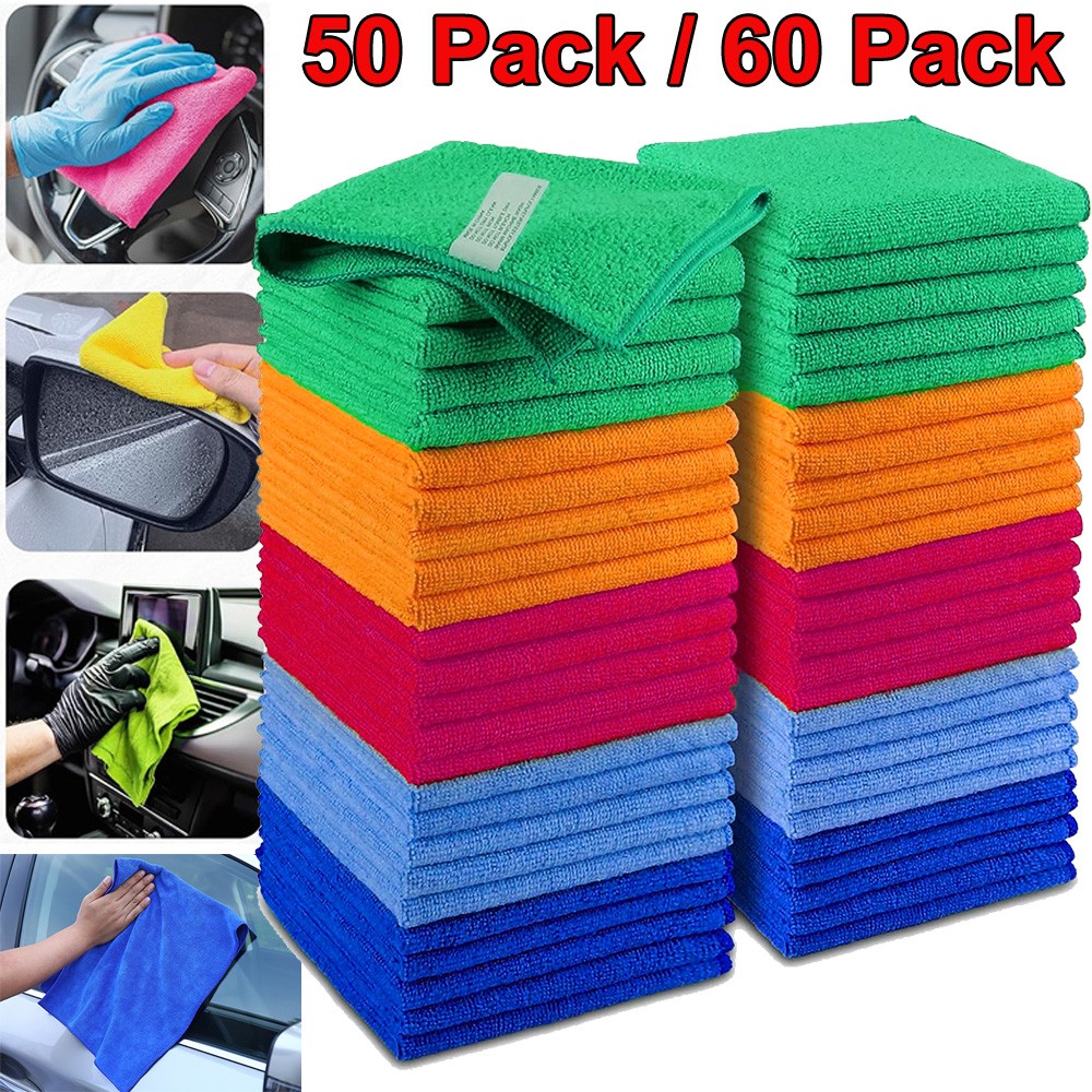 Microfiber Cleaning Cloth Set of 60 Towel Rag Car Polishing Detailing No-Scratch