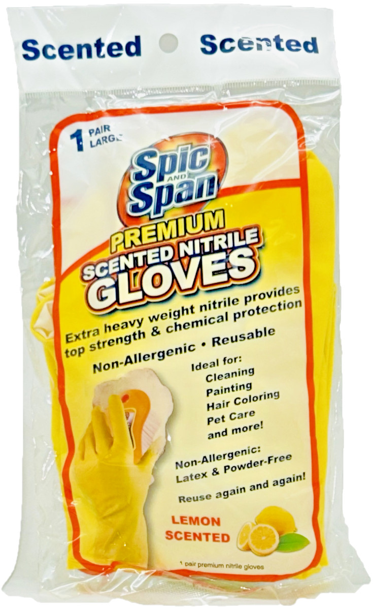 Spic And Span Lemon Scented Nitrile Heavy Weight Premium Reusable Gloves Large