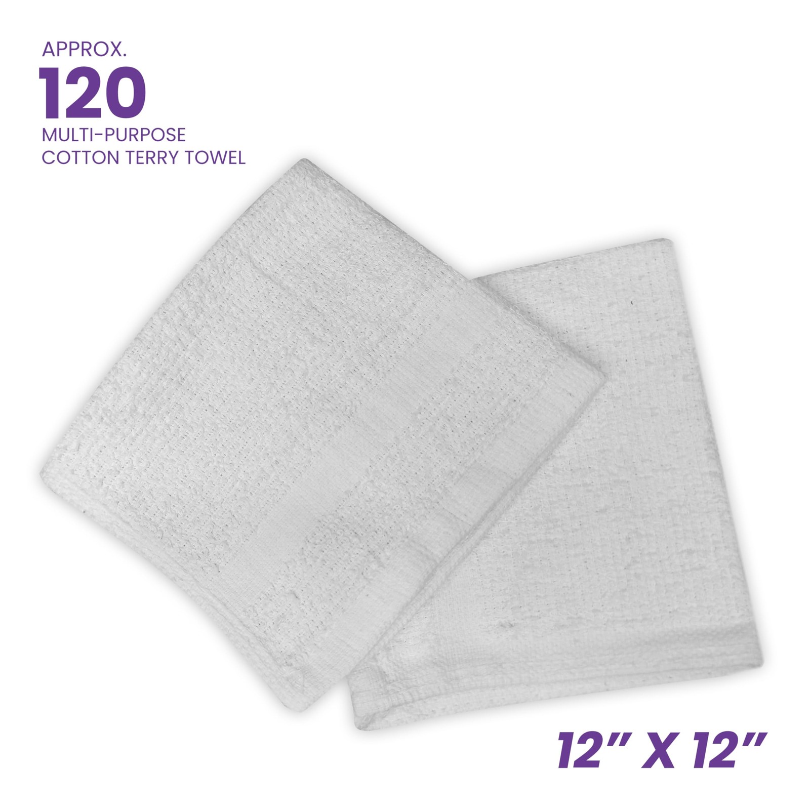 100% Cotton Terry Cleaning Cloths, 10 lbs. – 120 Count (12” x 12”), Highly Ab…