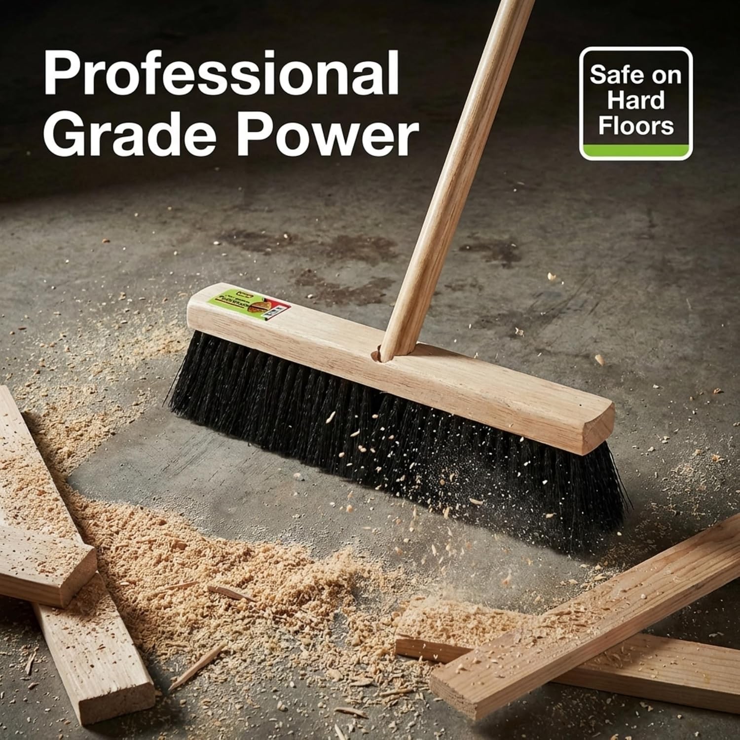 Black Indoor Push Broom Head – Heavy Duty Hardwood Block – Polypropylene