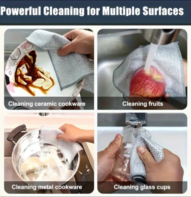 3/6/12 Pcs Multifunctional Non-Scratch Mesh Wire Dish Washing Cleaning Cloth Rag