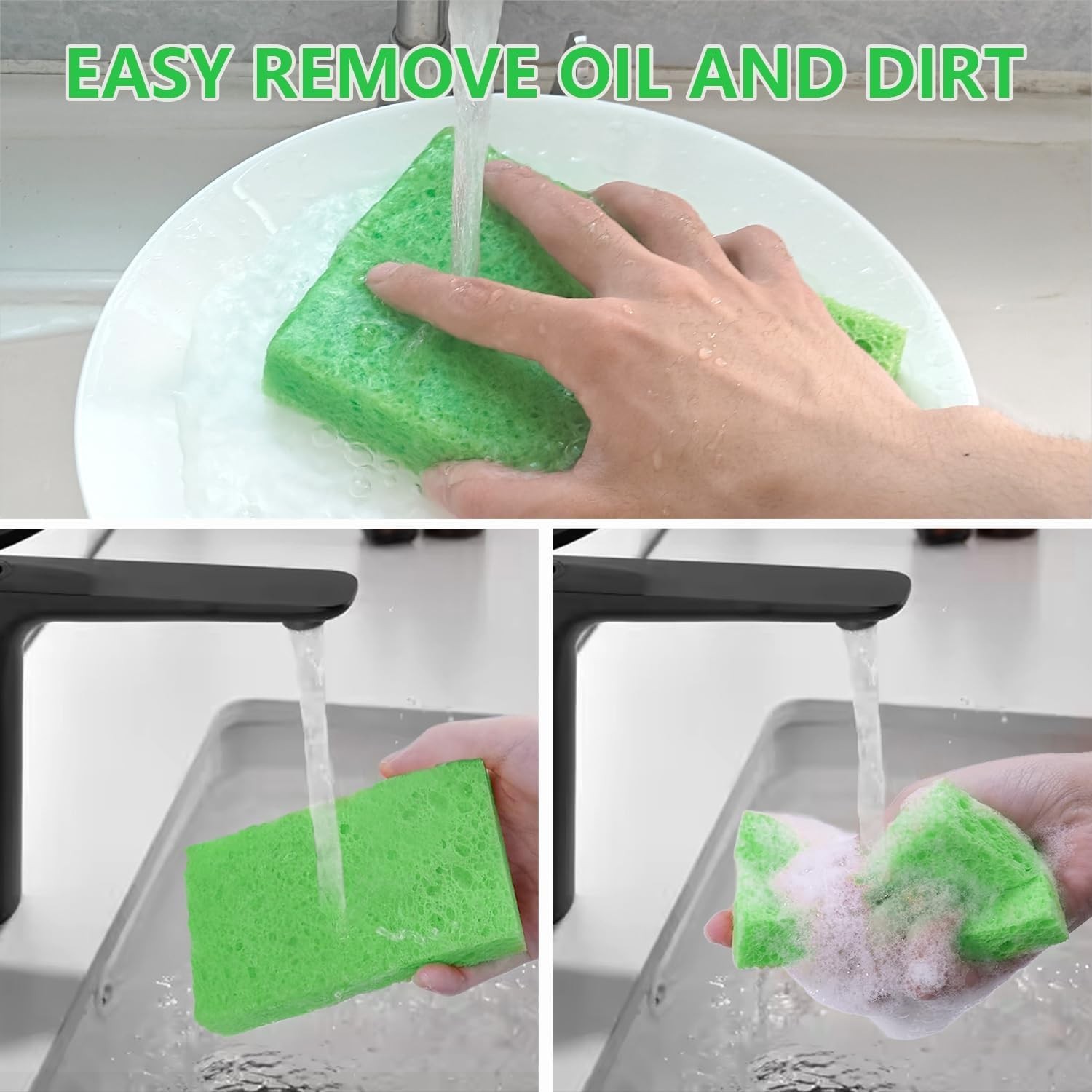 6PK Cellulose Sponges, Large Size 4″ x 6″ x 1″ – Heavy Duty Scrub Kitchen Sponge