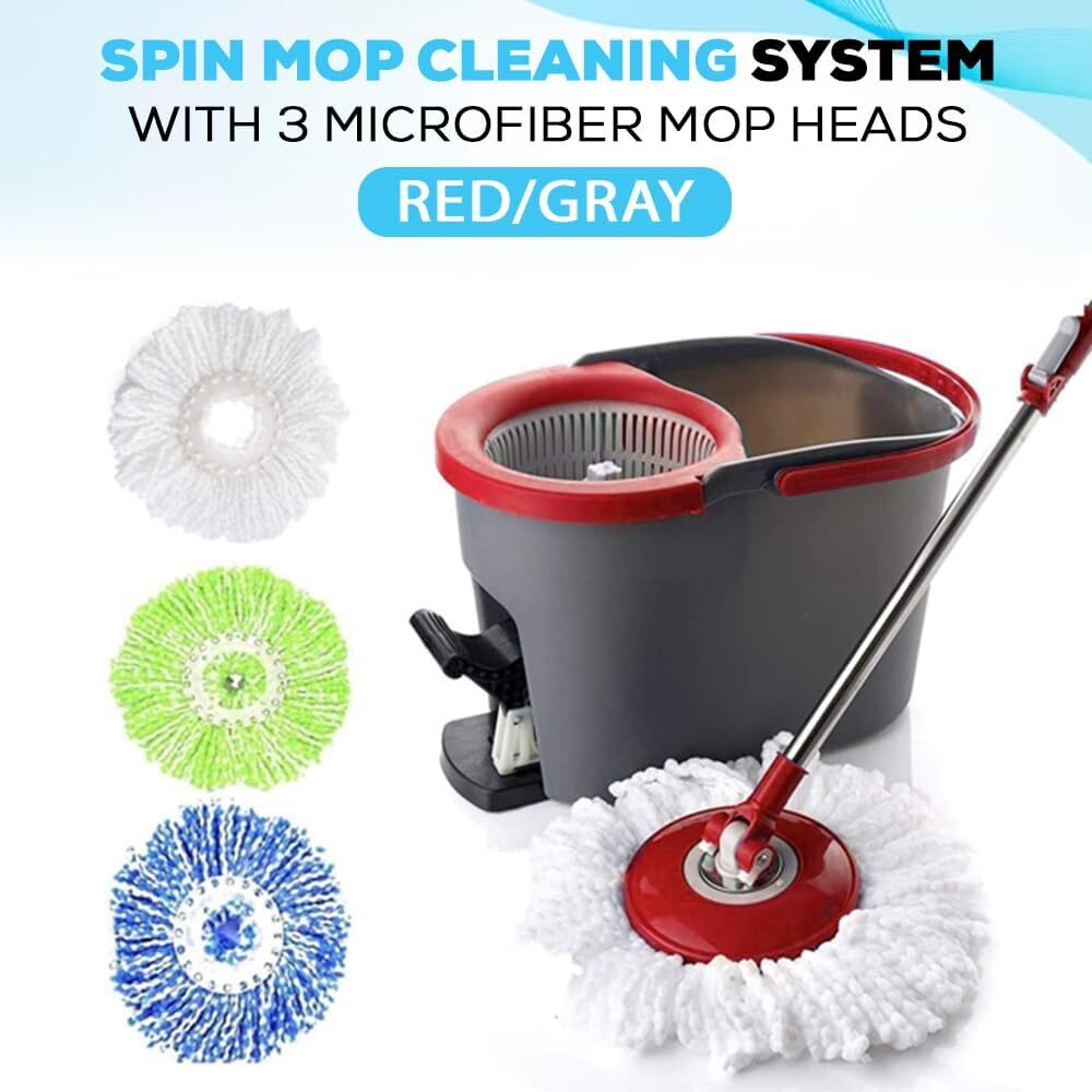 SIMPLI-MAGIC 79349 Spin Mop Cleaning System with 3 Microfiber Mop Heads