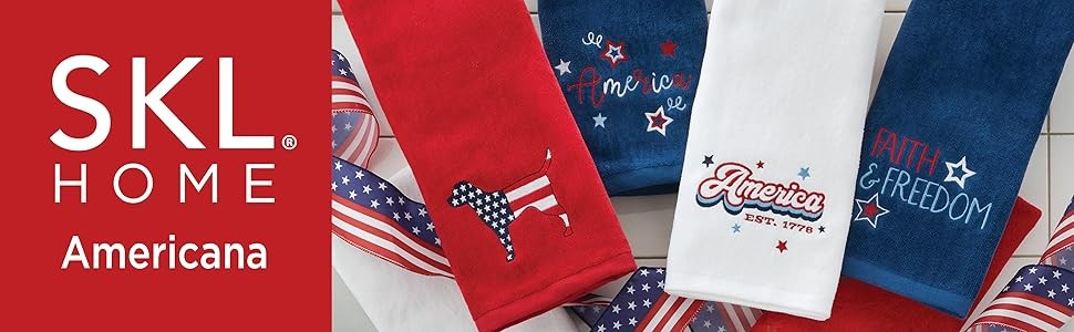 Red White & Blue Hound 100% Cotton Embroidered 2pc Hand Towel Set, Decorative