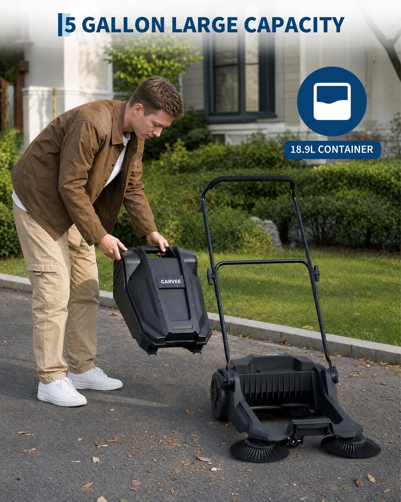 25.6″ Width Manual Sweeper Walk-Behind Hand Push Floor Sweeper Adjustable Handle
