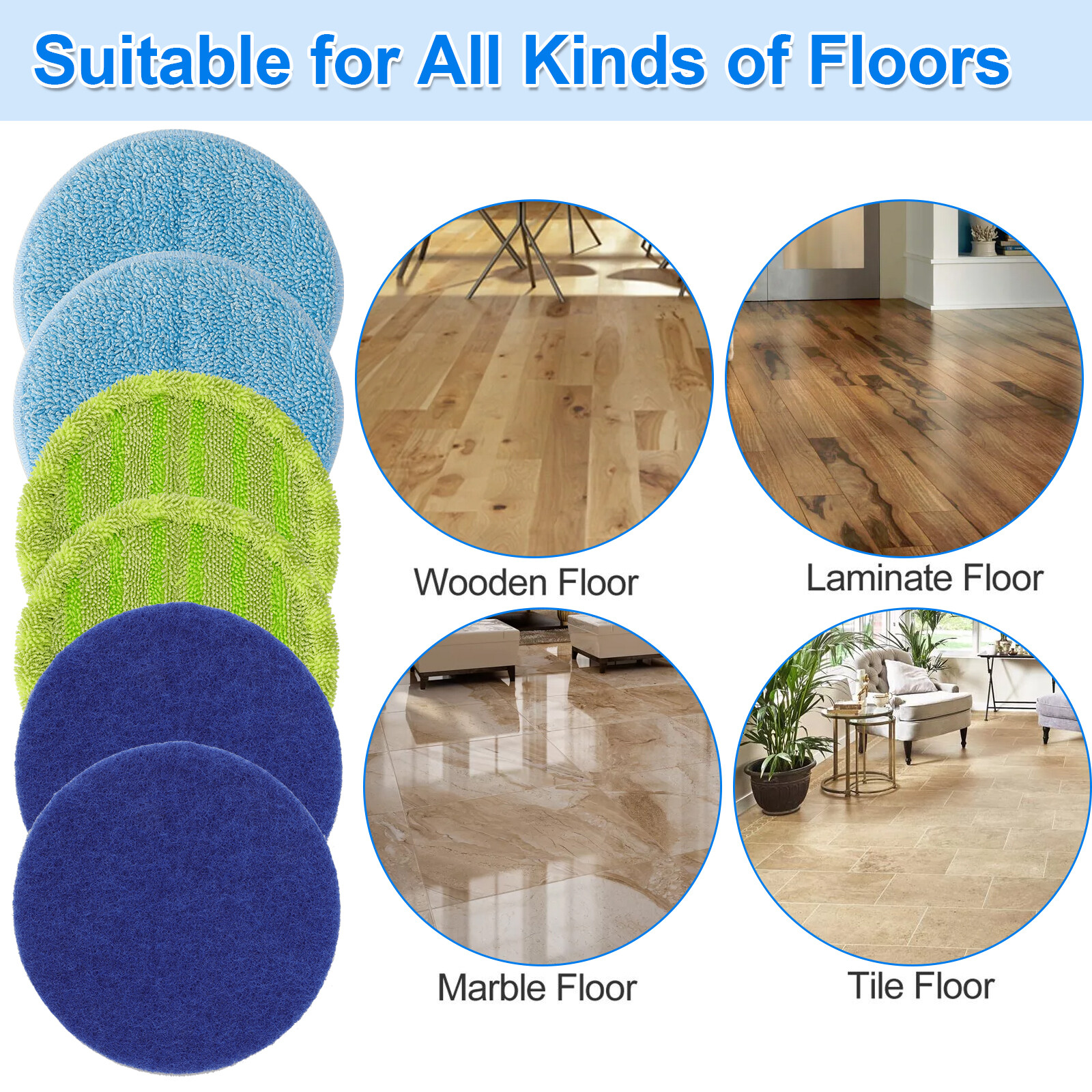 6Pcs Electric Mop Head Replacement Pads for Floor Cleaning Microfiber Washable
