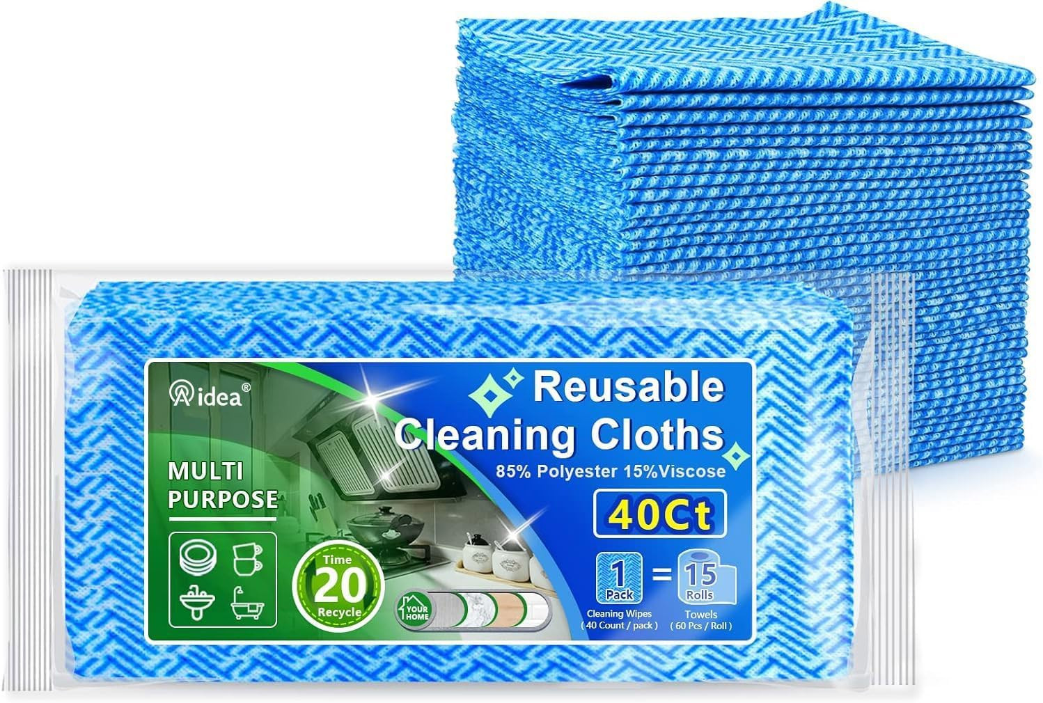 AIDEA Cleaning Wipes, Multi-Purpose Towel Reusable Cleaning Cloths 40Ct(1 Pack),