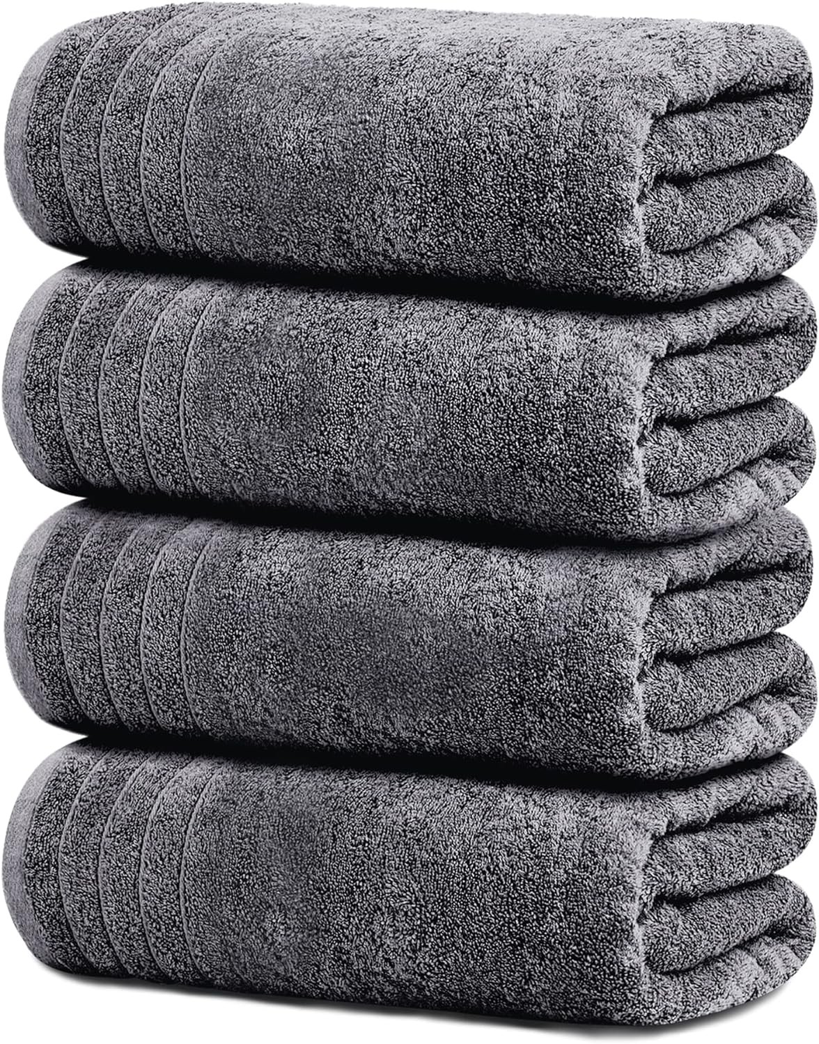 Pack of 4 Extra Large Bath Towels 30 x 60 Inches, 100% Cotton, Larger & Lighter