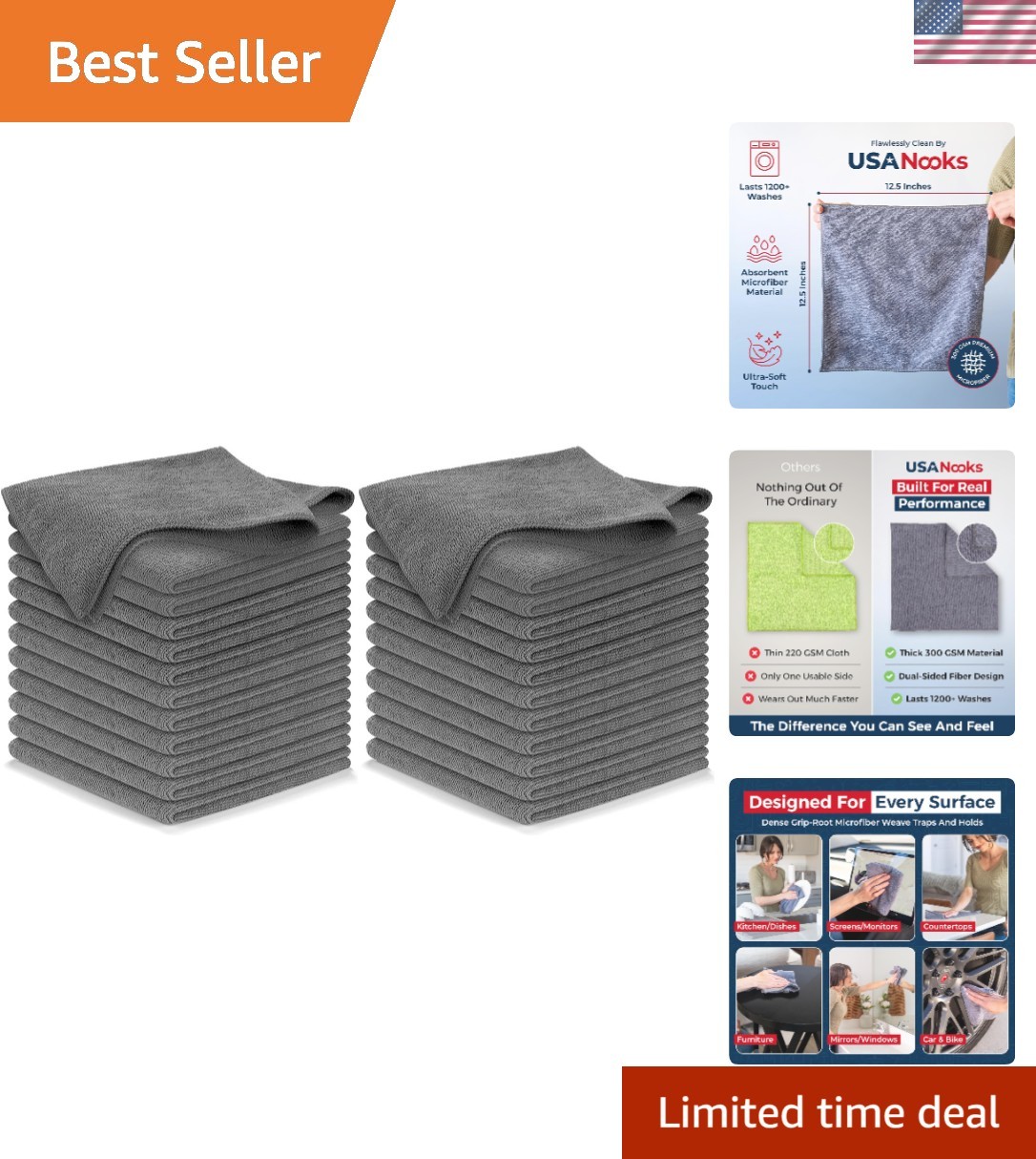 Ultra-Absorbent Microfiber Cloth Set – 1200+ Washes, Eco-Friendly Solution