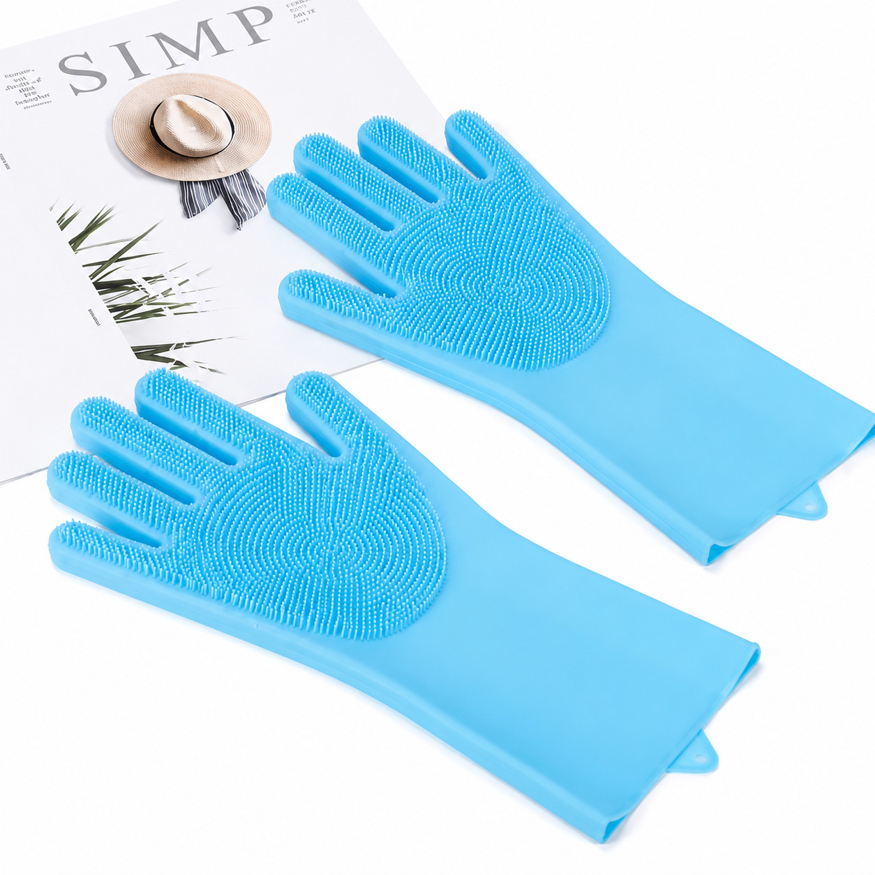 1 Pair Silicone Dishwashing Gloves Waterproof Scrubber Kitchen Cleaning Gloves
