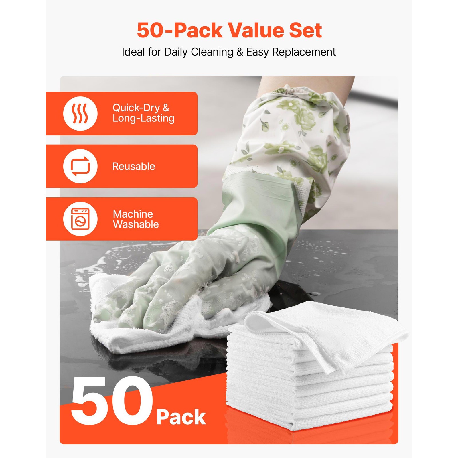 Uimoso 50 Pack White Microfiber Cleaning Cloths 12×12 in High-Quality Towels