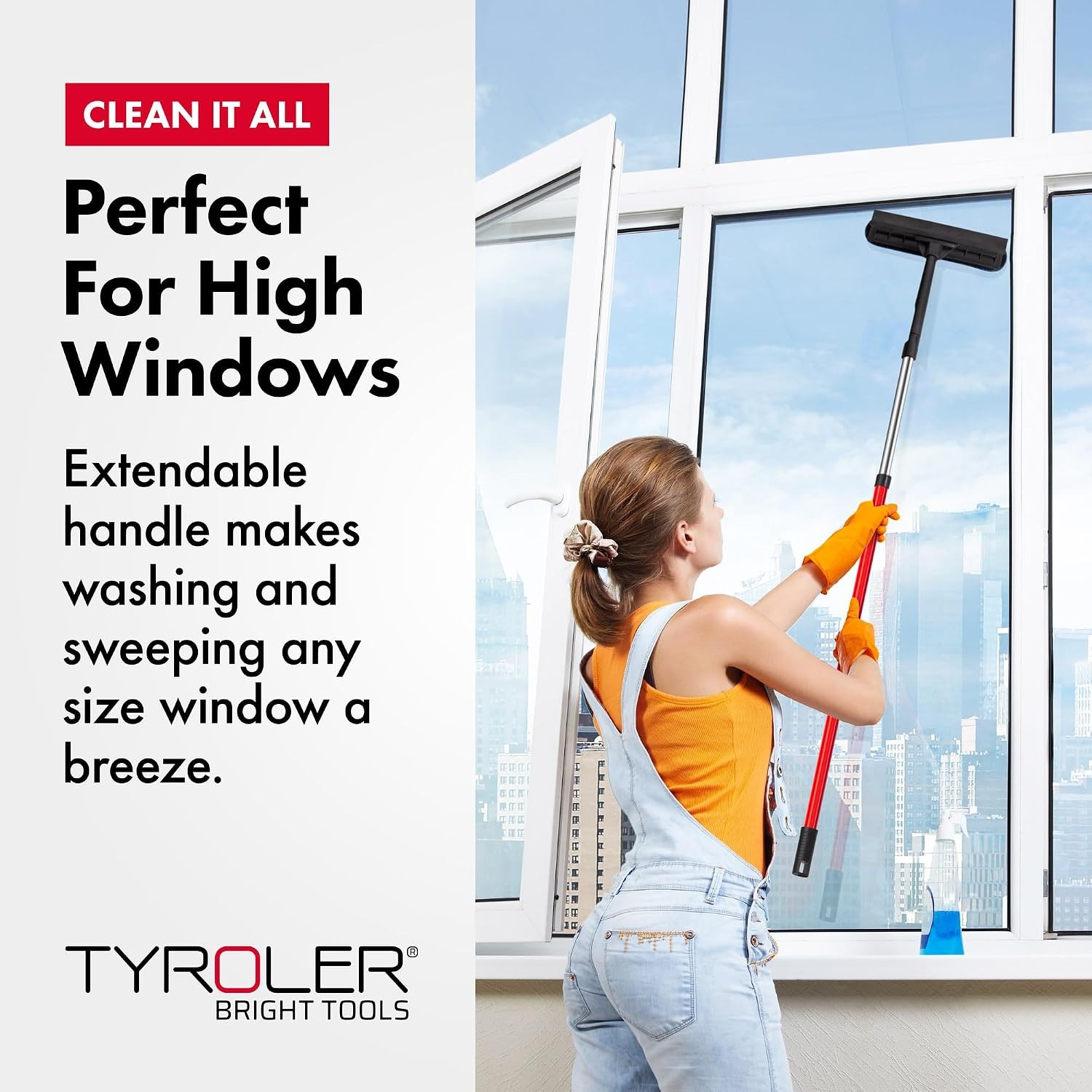 Tyroler 2-in-1 High Window Cleaner Tool with 4.5 to 7.5 ft Extendable Handle |