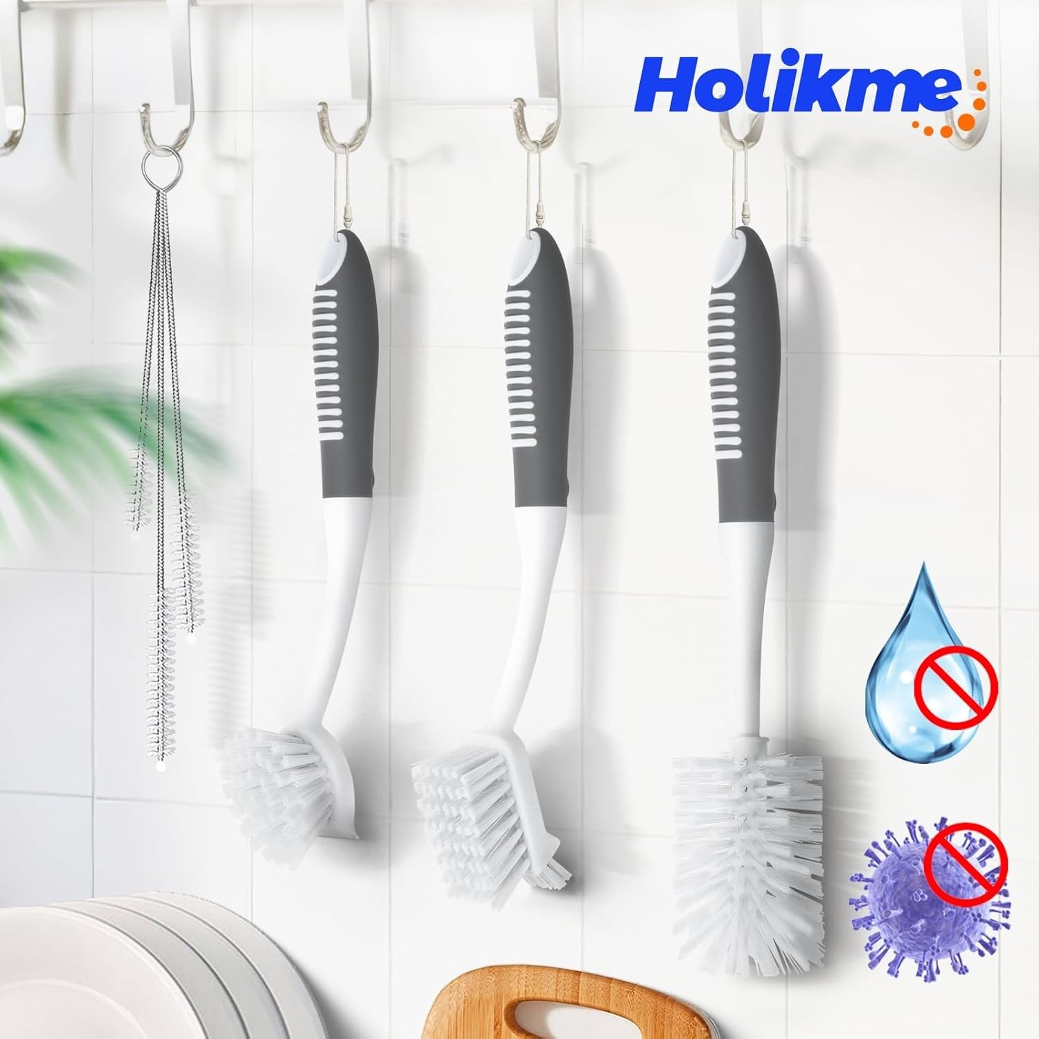 6 Pack Dish Brush Set with Bottle Brush, Dish Scrub Brush, Pan Brush and 3 St…