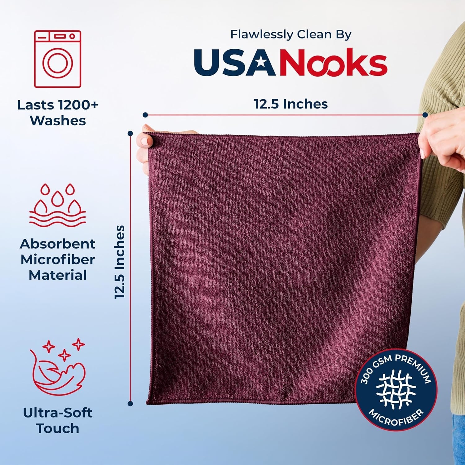 300GSM Microfiber Cleaning Cloth – 12.5″x12.5″ High Performance – 1200 Washes…