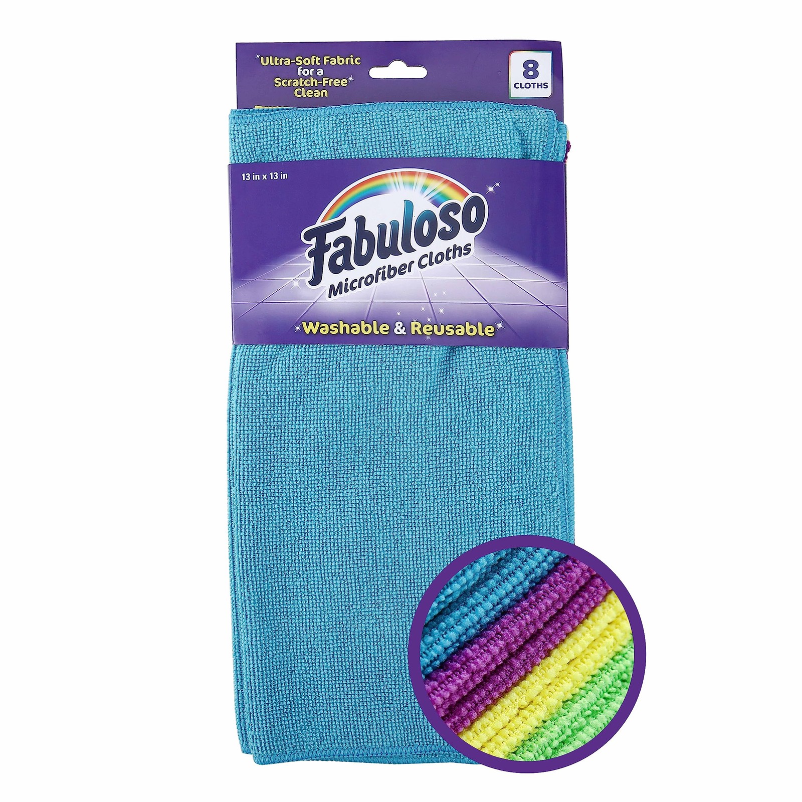 Fabuloso Microfiber Cleaning Cloths for Home & 8 Count (Pack of 1), Rainbow