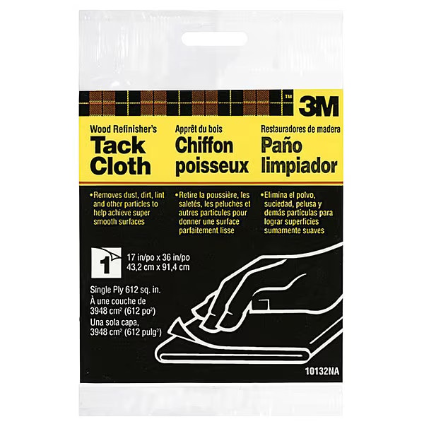 3m Tack Cloth, Single Ply, 17 in x 36 in, Polyester, White, Wood, 17 in Overall