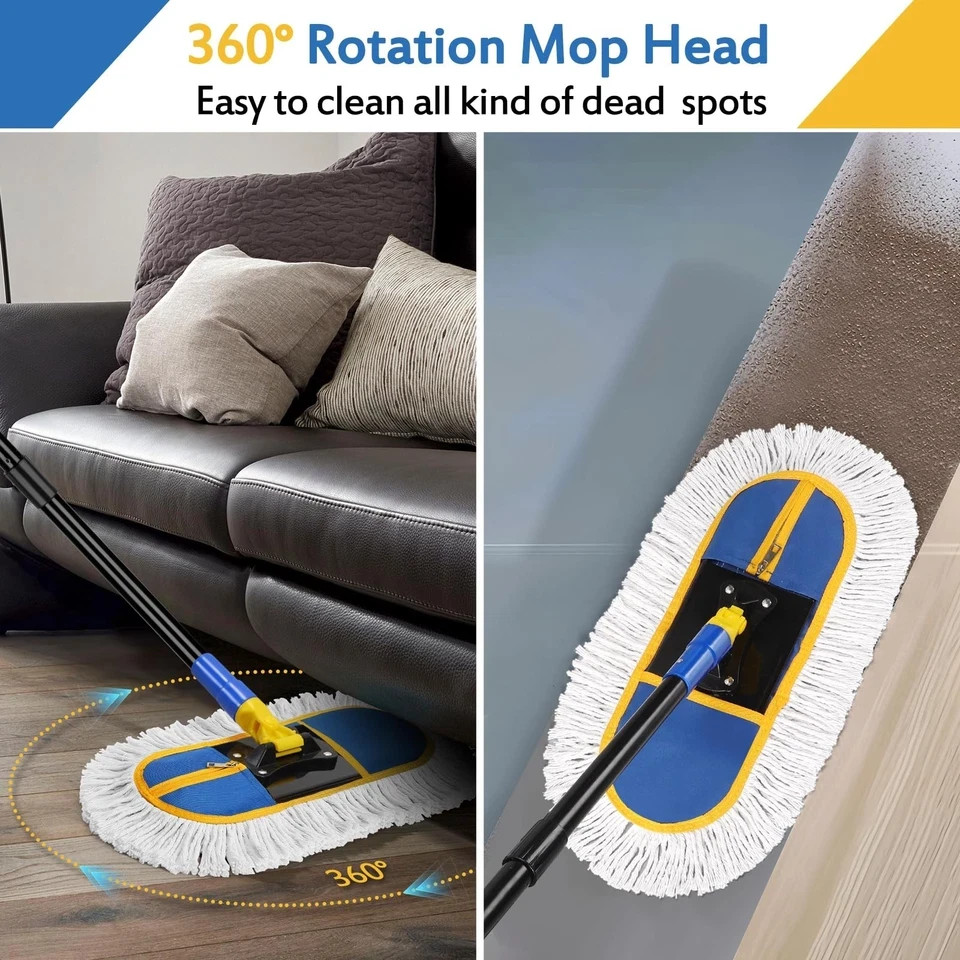16 Inch Commercial Dust Mop for Floor Cleaning – Industrial Wet Dry Broom wit…