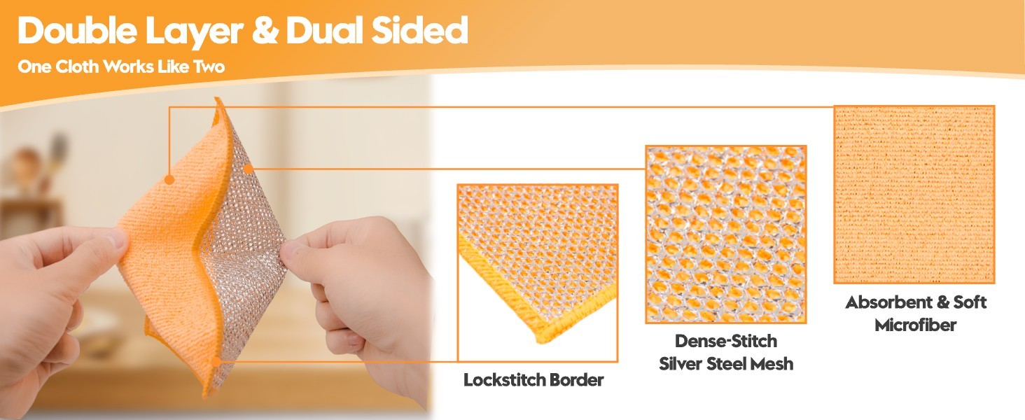 16 Pcs Multipurpose Wire Dishwashing Rags, Upgraded Dual-Sided Non Scratch Wire