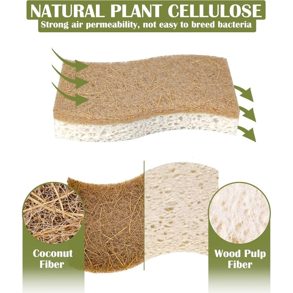 Eco-Friendly Natural Kitchen Sponge 14Pack Biodegradable Cellulose Coconut