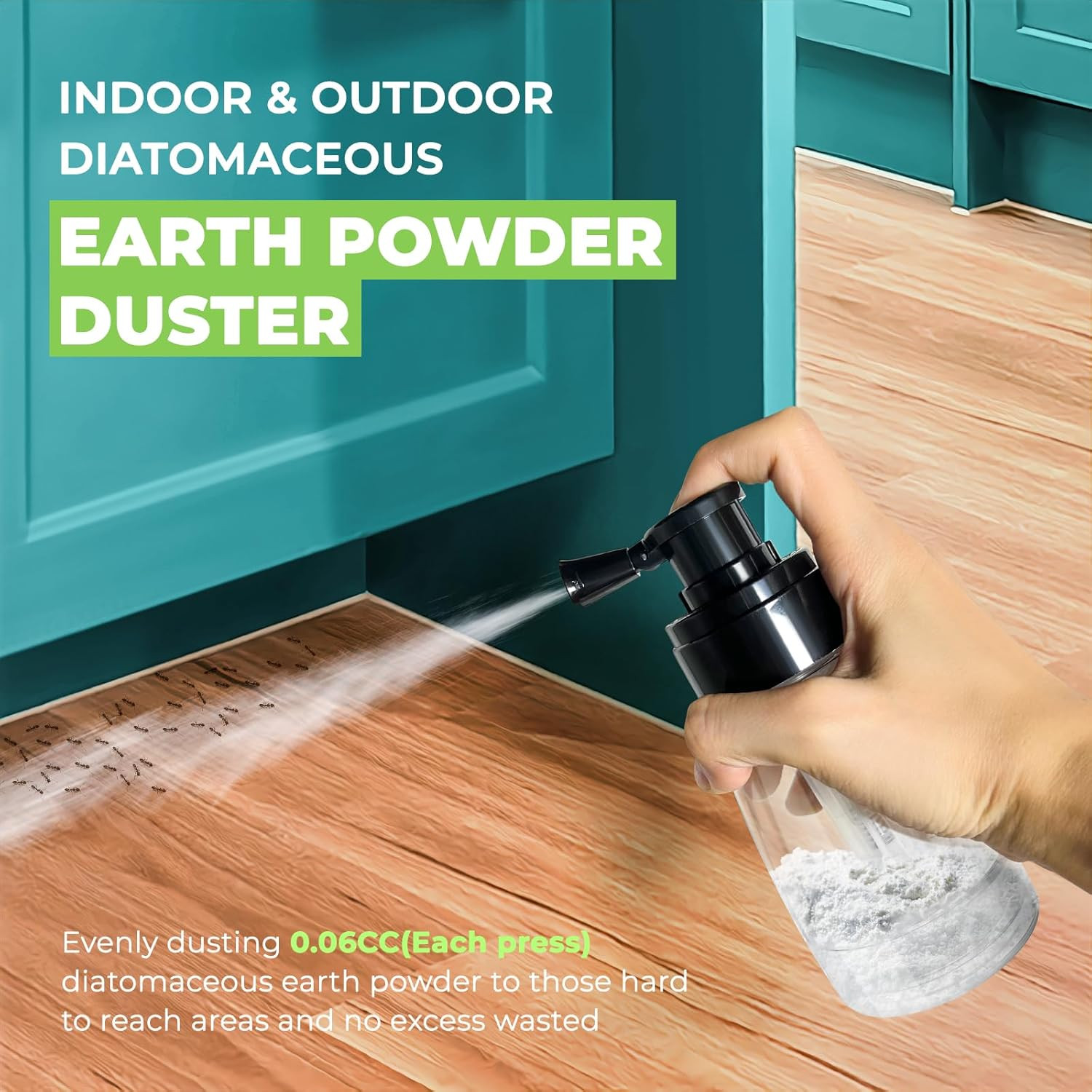 Diatomaceous Earth Duster. 6Oz Garden Power Dispersal for Indoor/Outdoor – Paten