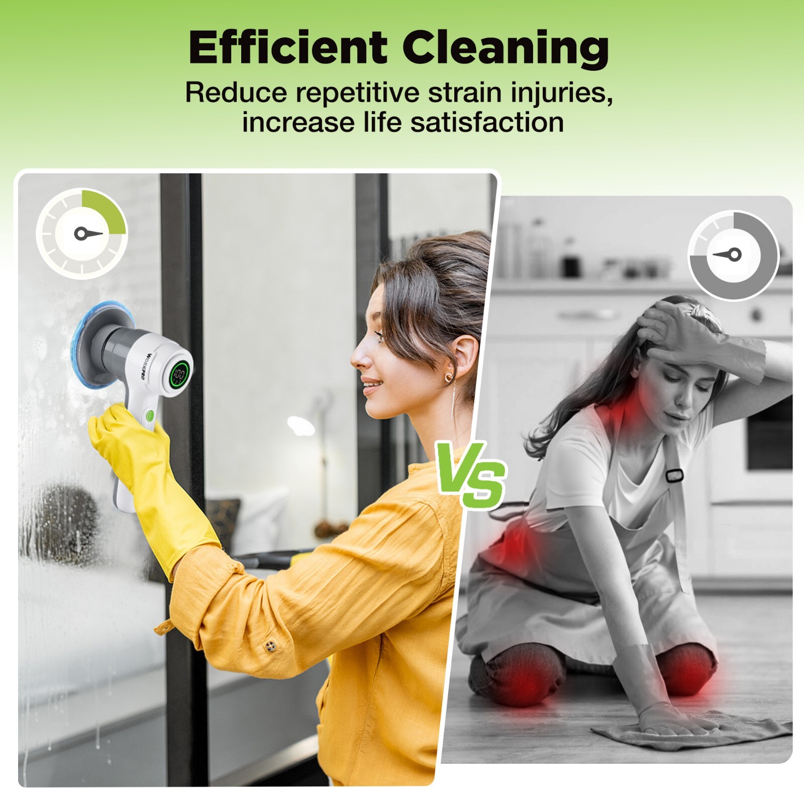 WORKPRO 8V Electric Spin Scrubber, 3-Speed Adjustable Shower Scrubber
