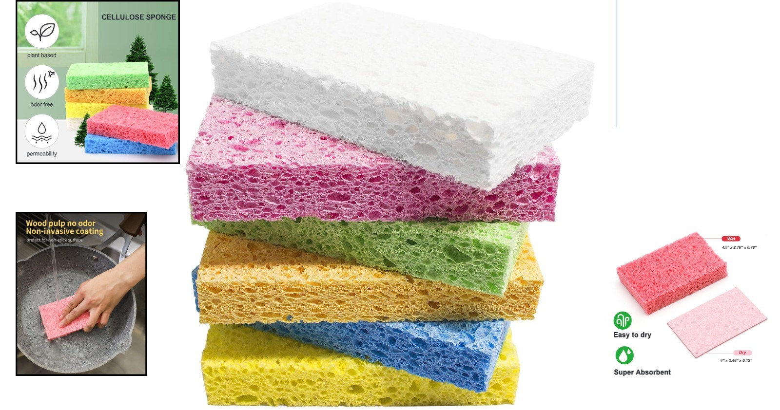 Multicolor Heavy Duty Cellulose Sponges – Non-Scratch, Eco-Friendly 6 Count Pack