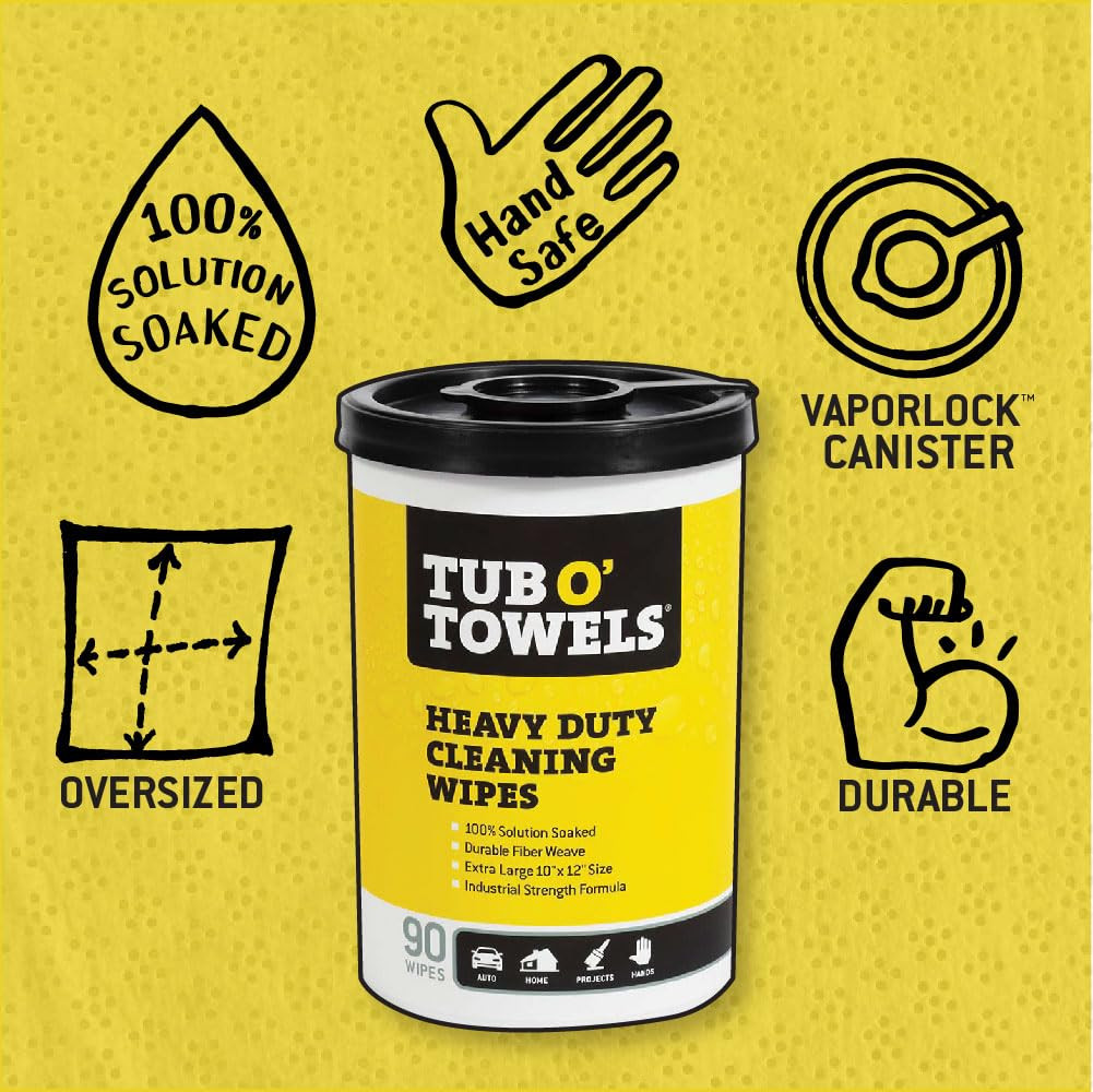Tub O’ Towels TW90 Heavy-Duty 10″ X 12″ Size Multi-Surface Cleaning Wipes, (10″