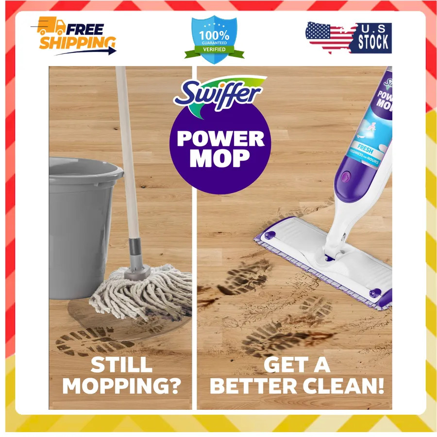 Swiffer Power Mop Floor Cleaning Kit for Wood Tile Vinyl and Laminate