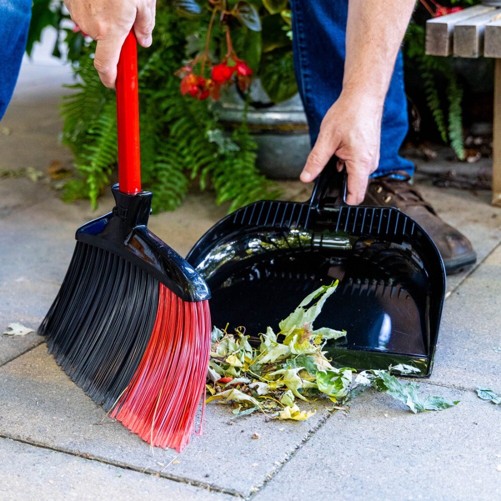High Power 13.75 in. Steel Handel Broom with Dustpan