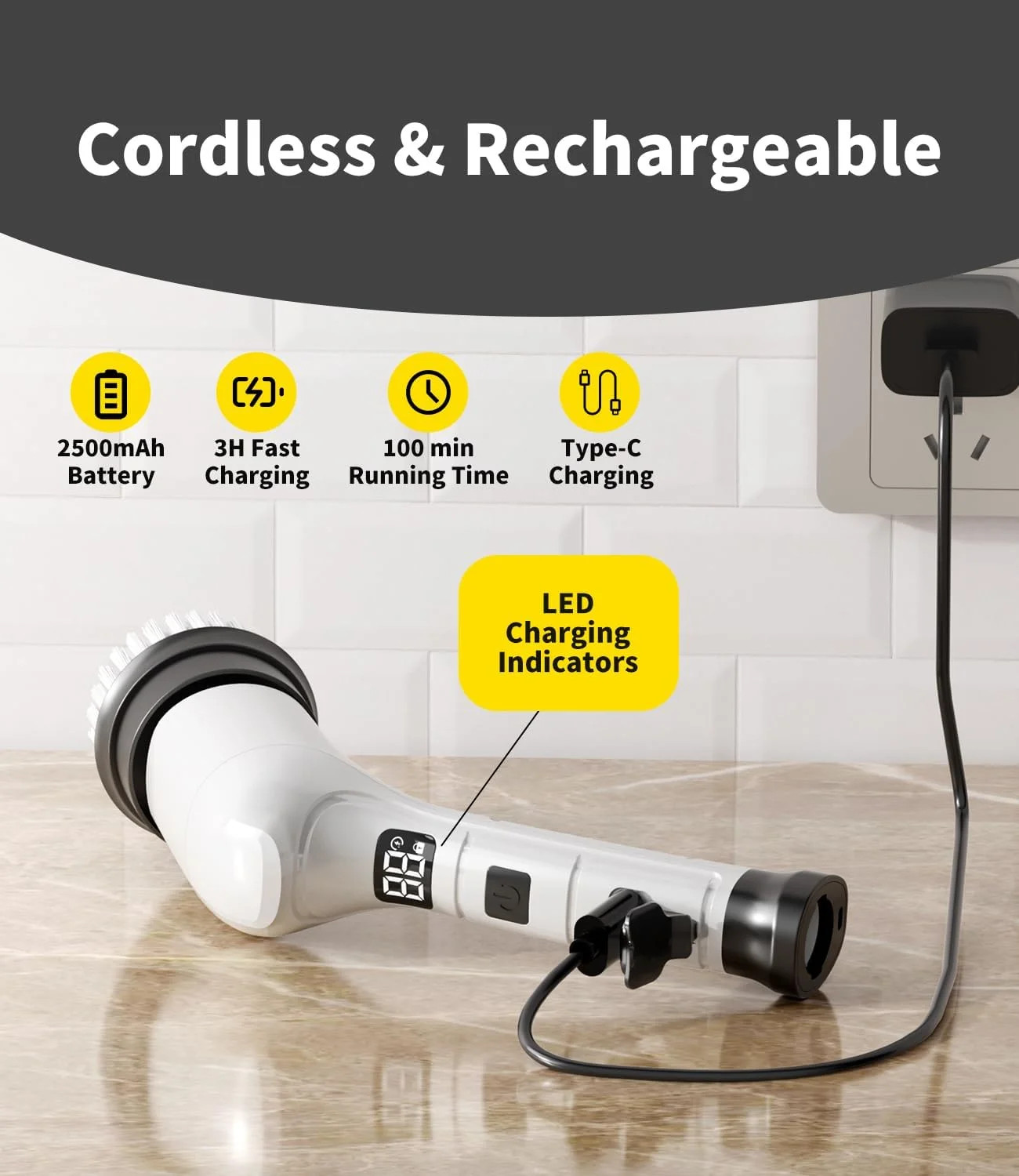 Electric Spin Scrubber,Cordless Household Cleaning Brush with 6 Replaceable Head