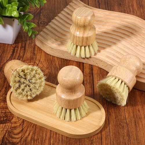 14 Pack Bamboo Dish Brush Set – Natural Sisal Scrubs for Pots Pans Sinks