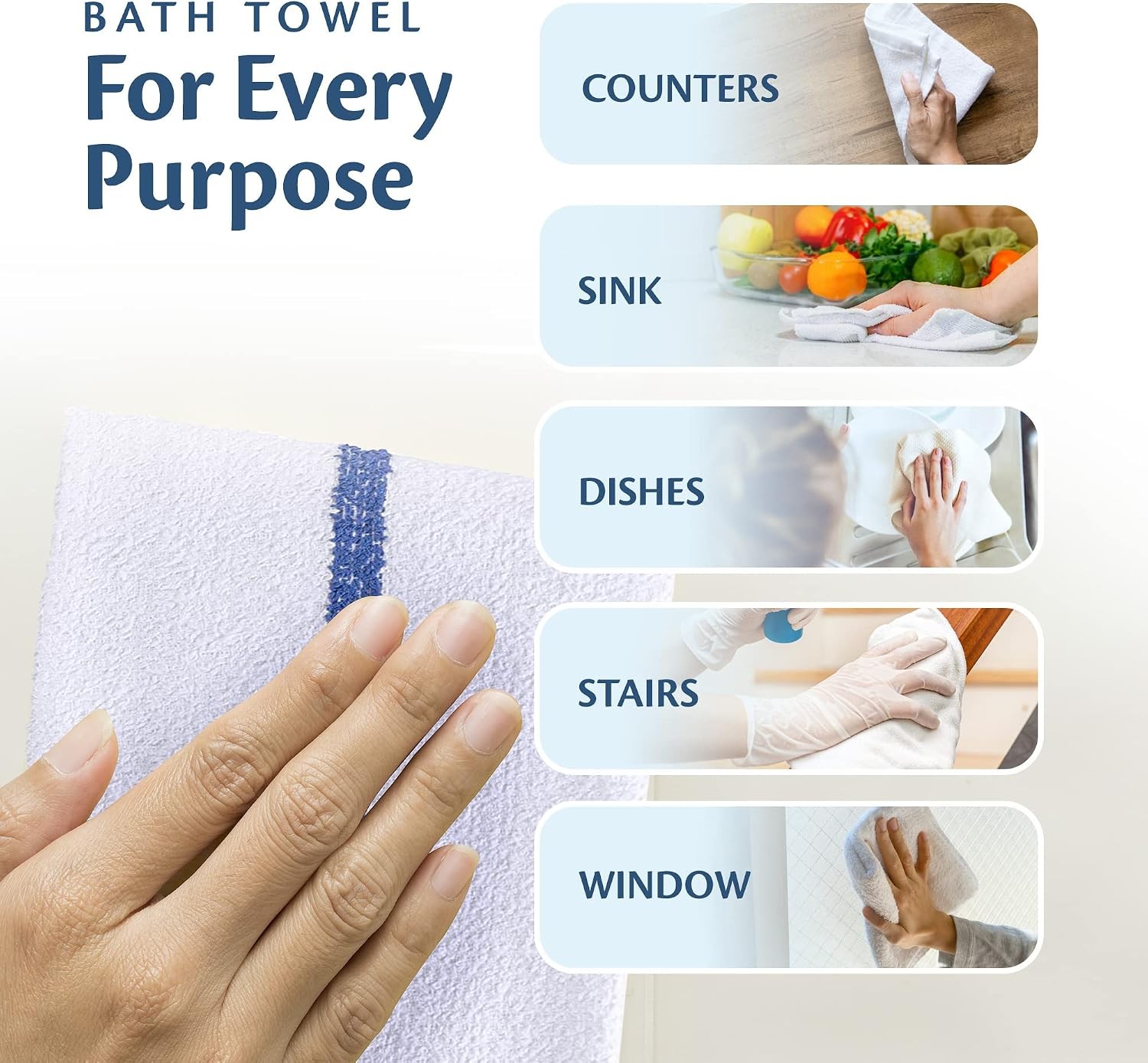 Universal Cleaning Towels, Bulk 24 Pack, 16” X 19” 100% Cotton Fully Bordered