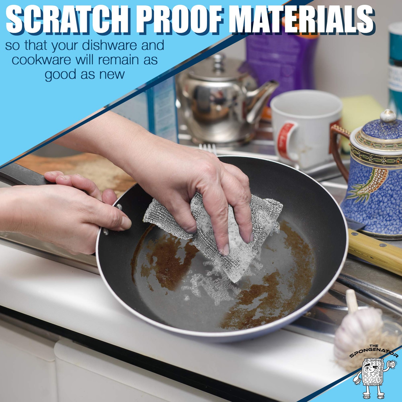 SPONGENATOR Kitchen Scrubbing Sponges – Heavy 6 Count (Pack of 1), Silver