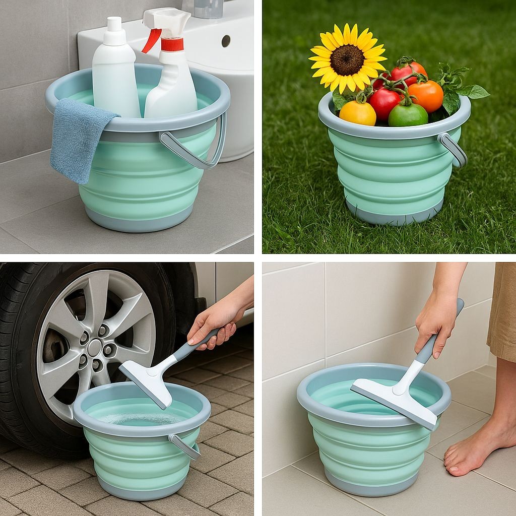 Collapsible Bucket 10L Foldable Cleaning Bucket w/ Handle & Squeegee Portable