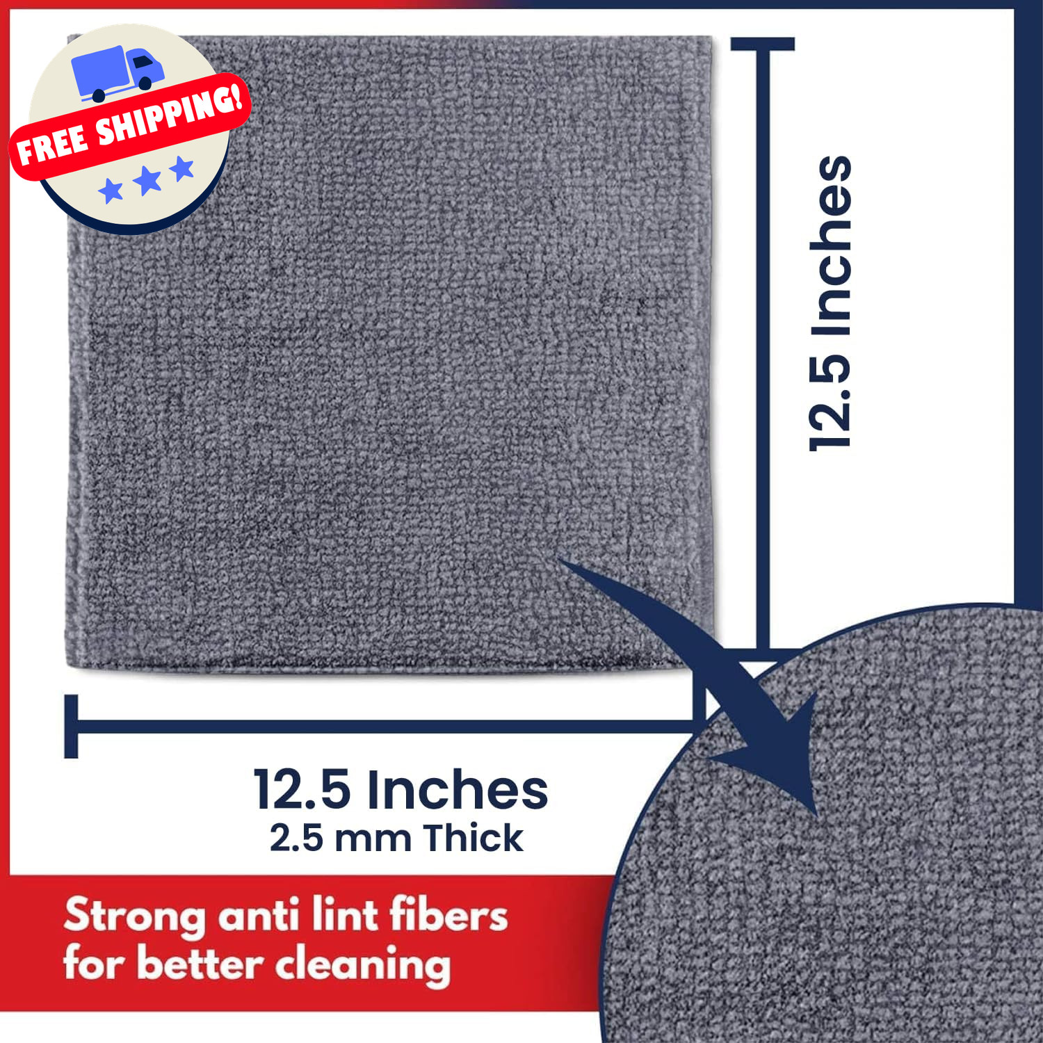 Microfiber Towel Cleaning Cloths 12 Pack Ultra Absorbent Streak-Free 12.5″x12.5″