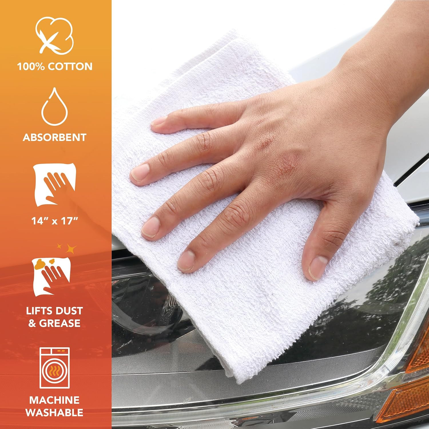 Arkwright TT60 Terry Cloth Rags, Pack of 60, 100% Cotton Cleaning Towels for Kit