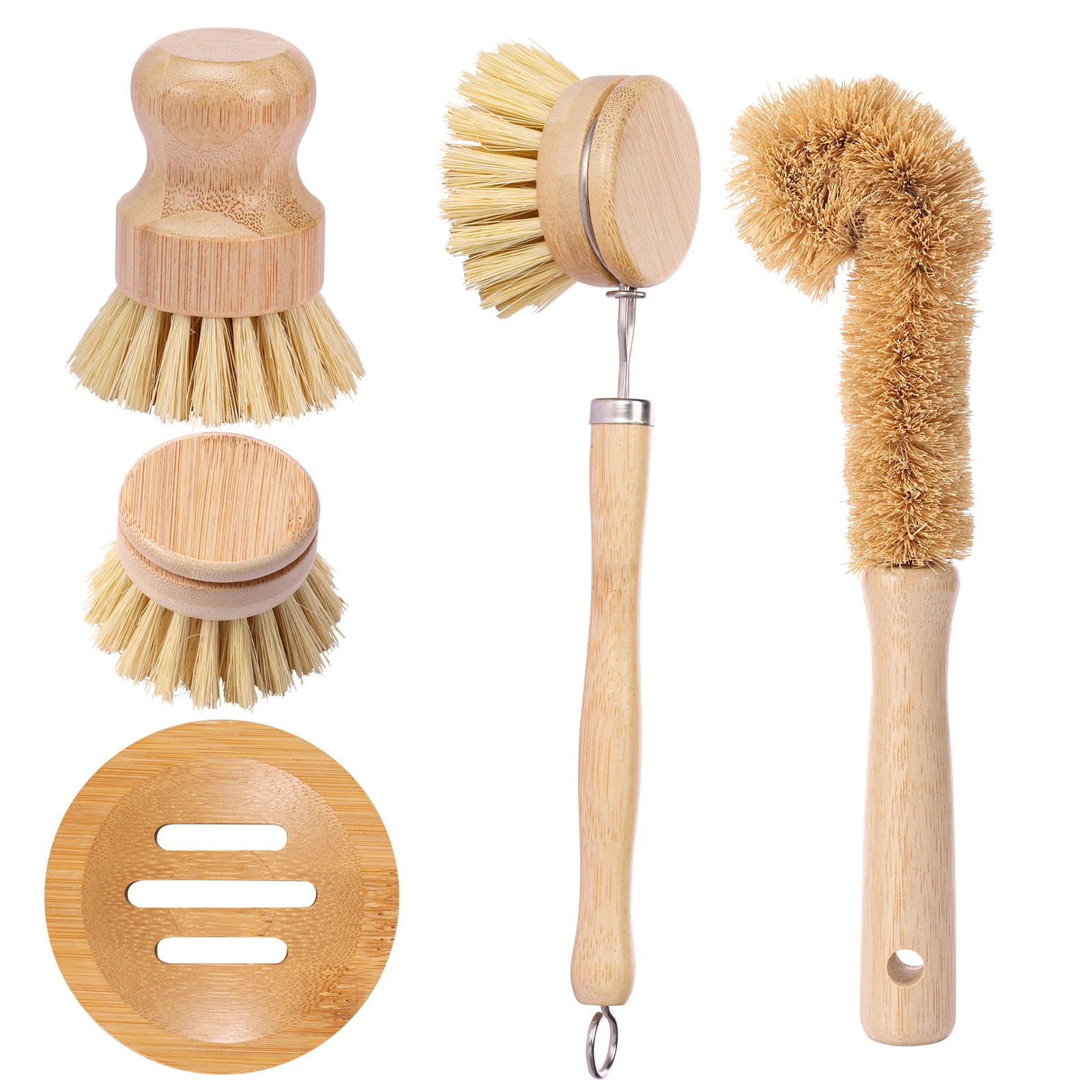 3/4/5/10Pcs Bamboo Dish Scrub Brushes Replaceable Dish Brush Kitchen Cleaning Sc
