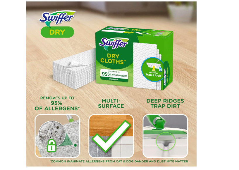 Swiffer Sweep Mop Dry Pads Refill 52 Ct Unscented Floor Cleaning Cloths Pack