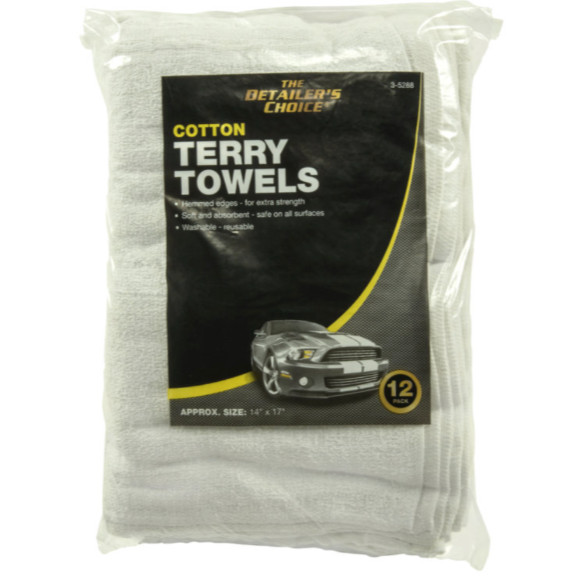 12-Pack Detailer’s Choice Cotton Terry Towel Cloth 14 in x 17 in. Color: White