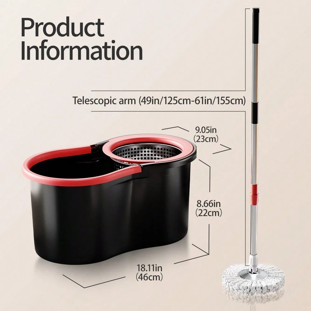 New Easy Spin Mop Bucket Set 3 Microfiber Refills 61in Long Reach Handle Sleek