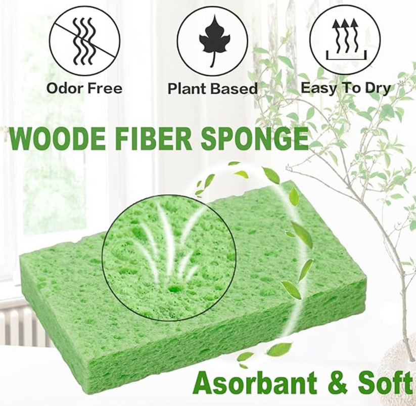 Cellulose Sponges Heavy Duty Scrub Kitchen Dish Non-Scratch Scrubber Clean Wash
