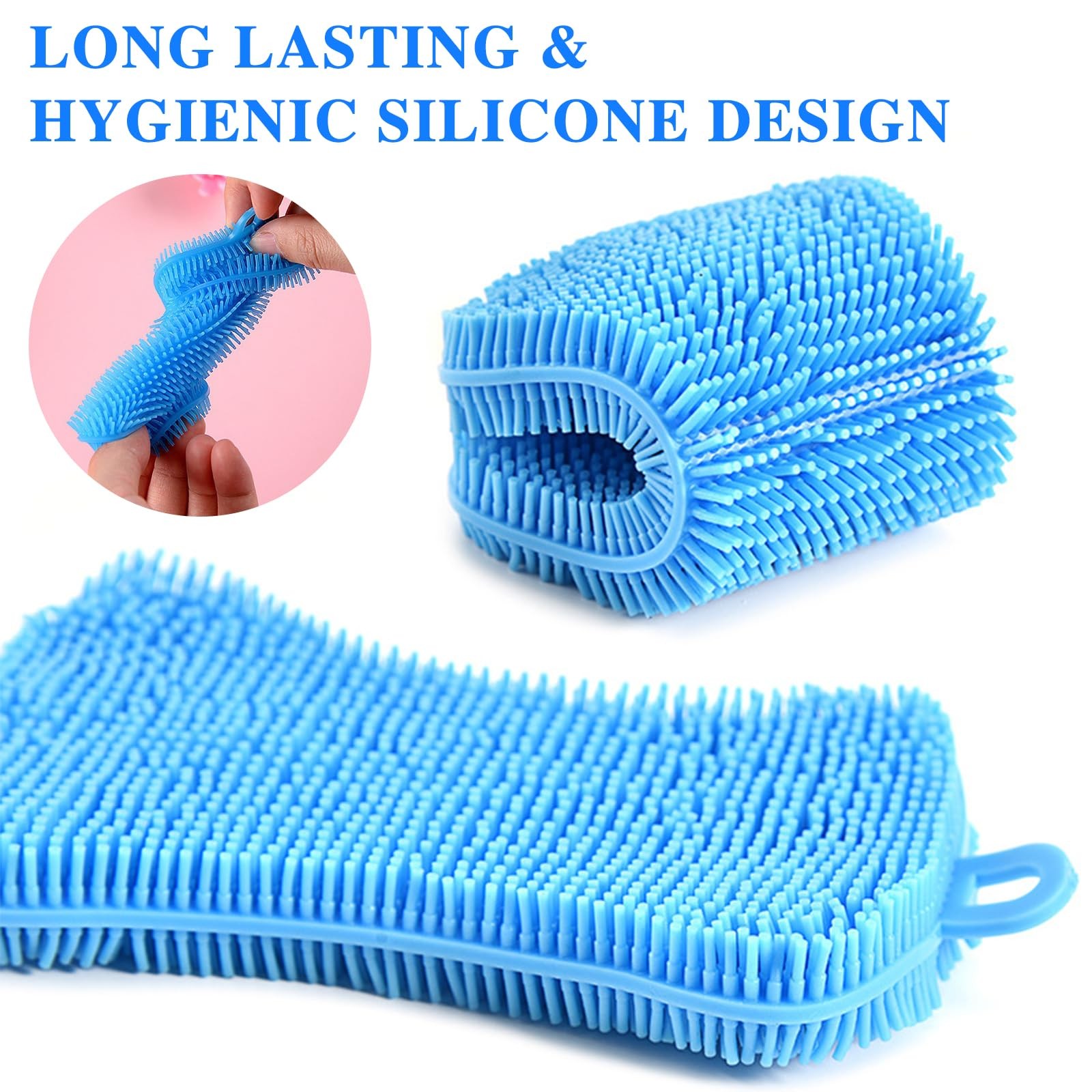 Silicone Dish Sponges 6 Pack Durable Fast Dry Multi Purpose Kitchen Set