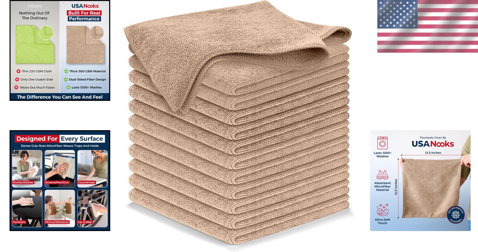 12-Piece Lint-Free Microfiber Cleaning Cloths – 1200 Washes, 12.5 Inch Square