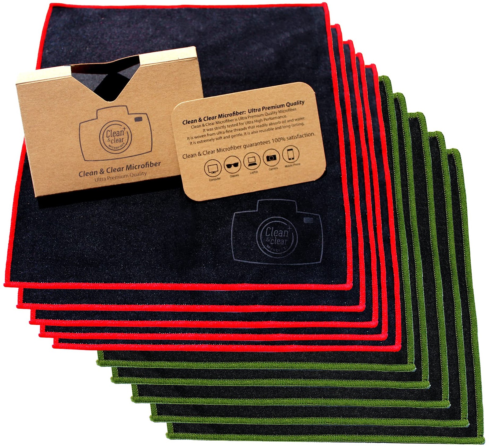 Clean & Clear Microfiber Cleaning Cloth, Extra Large [10 10 Pack, Solid Black