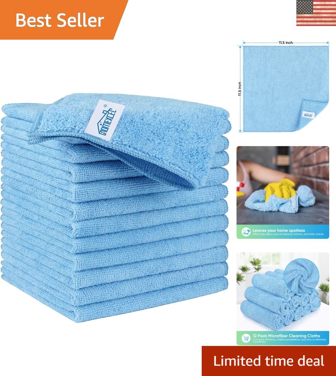 Reusable Blue Microfiber Cleaning Rags – 12 Pack for Household & Automotive Use