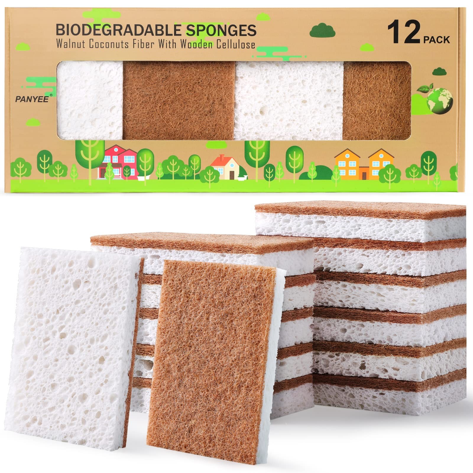 Biodegradable Natural Kitchen Sponge，Eco Friendly Sponges for Dishes,Composta…
