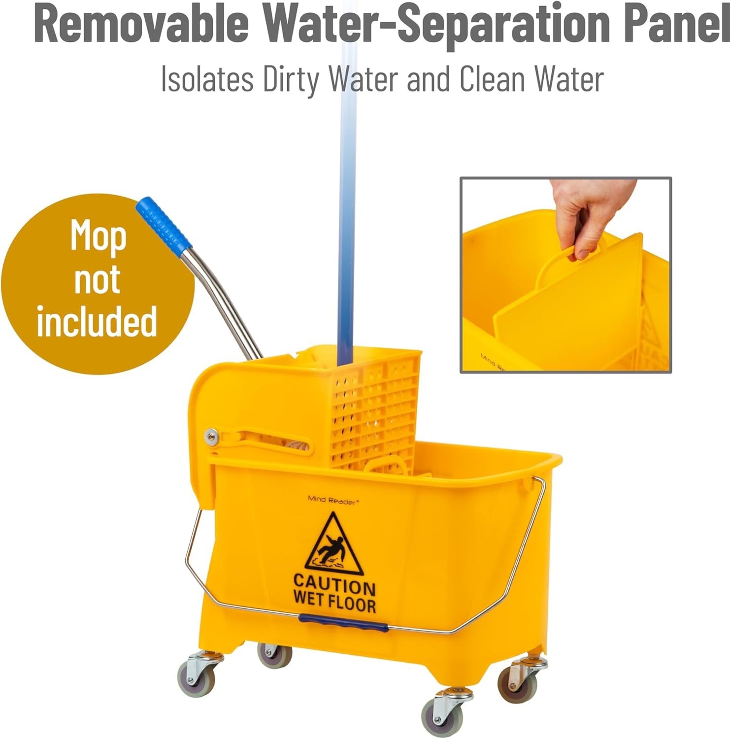 Mind Reader Mop Bucket with Wringer 22 Qt Floor Cleaning With Handle&Wheels