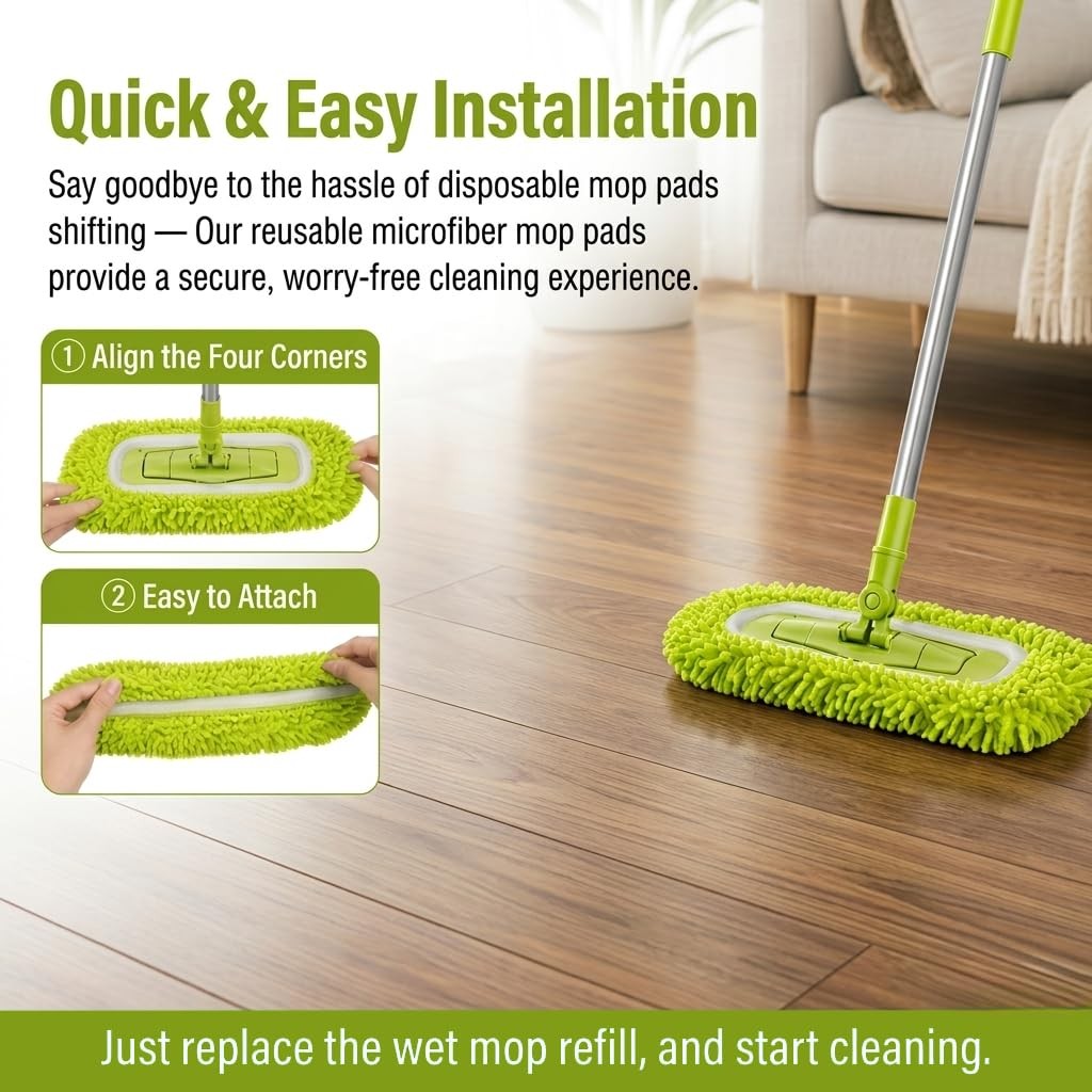 Reusable Microfiber Mop Pads 3 Pack,Compatible with Swiffer Sweeper Mop, Repl…
